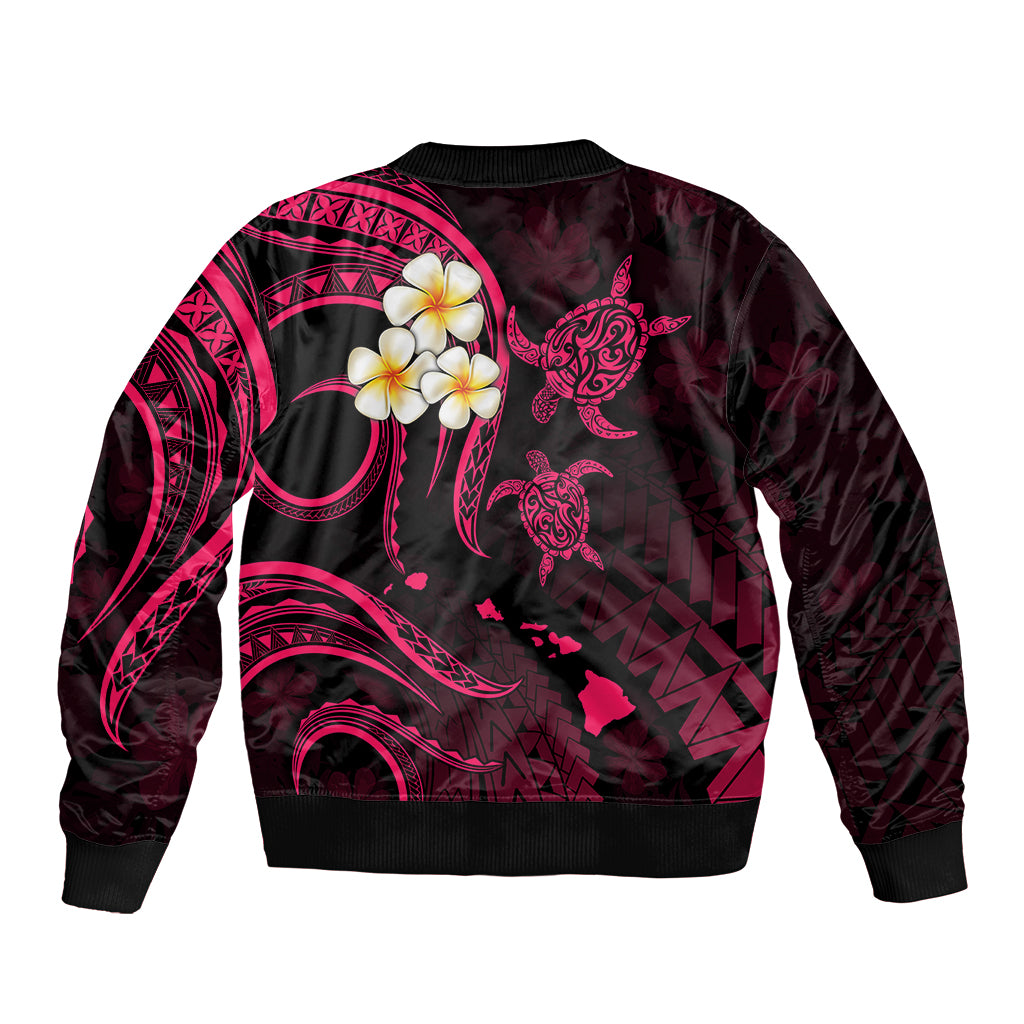 Personalised Kahoolawe Hawaii Sleeve Zip Bomber Jacket Polynesian Tattoo and Pacific Plumeria Pink Vibe LT9 - Polynesian Pride