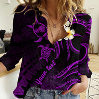 Personalised Kahoolawe Hawaii Women Casual Shirt Polynesian Tattoo and Pacific Plumeria Purple Vibe LT9 Female Purple - Polynesian Pride