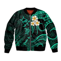 Personalised Kahoolawe Hawaii Bomber Jacket Polynesian Tattoo and Pacific Plumeria Turquoise Vibe LT9 Unisex Turquoise - Polynesian Pride