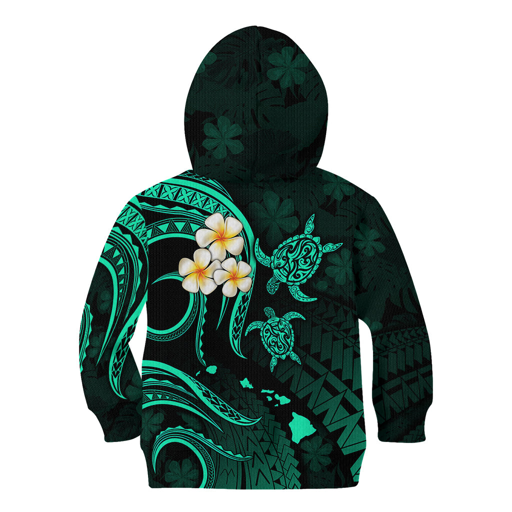 Personalised Kahoolawe Hawaii Kid Hoodie Polynesian Tattoo and Pacific Plumeria Turquoise Vibe LT9 - Polynesian Pride