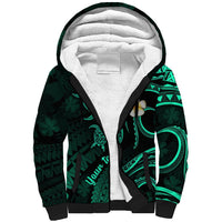 Personalised Kahoolawe Hawaii Sherpa Hoodie Polynesian Tattoo and Pacific Plumeria Turquoise Vibe LT9 Unisex Turquoise - Polynesian Pride