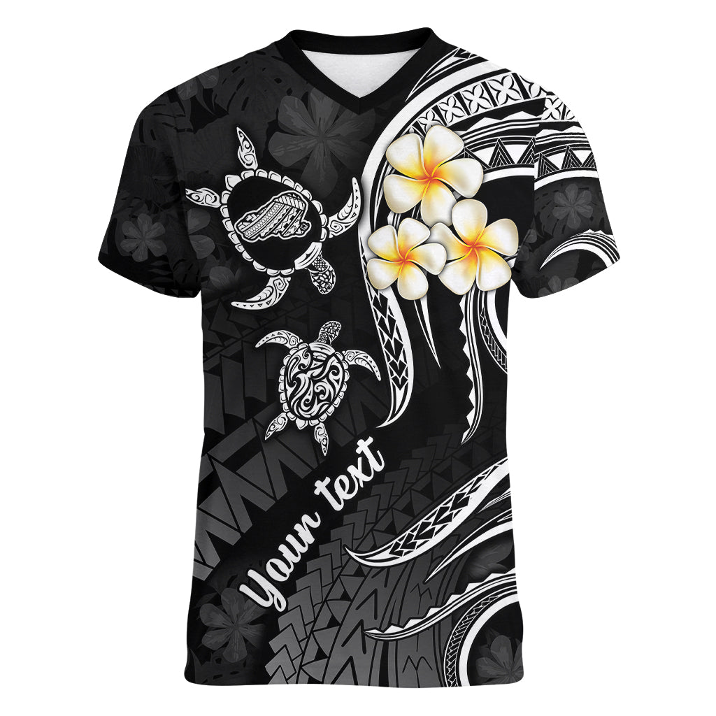 Personalised Kahoolawe Hawaii Women V Neck T Shirt Polynesian Tattoo and Pacific Plumeria White Vibe LT9 Female White - Polynesian Pride