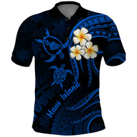 Hawaii Polo Shirt Maui Islands Pacific Plumeria Blue Vibe LT9 Blue - Polynesian Pride