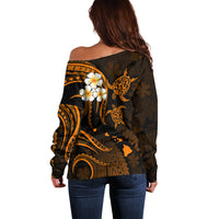 Hawaii Off Shoulder Sweater Maui Islands Pacific Plumeria Gold Vibe LT9 - Polynesian Pride