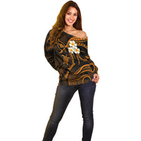 Hawaii Off Shoulder Sweater Maui Islands Pacific Plumeria Gold Vibe LT9 - Polynesian Pride