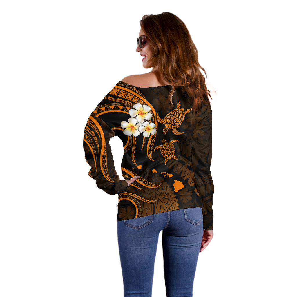 Hawaii Off Shoulder Sweater Maui Islands Pacific Plumeria Gold Vibe LT9 - Polynesian Pride