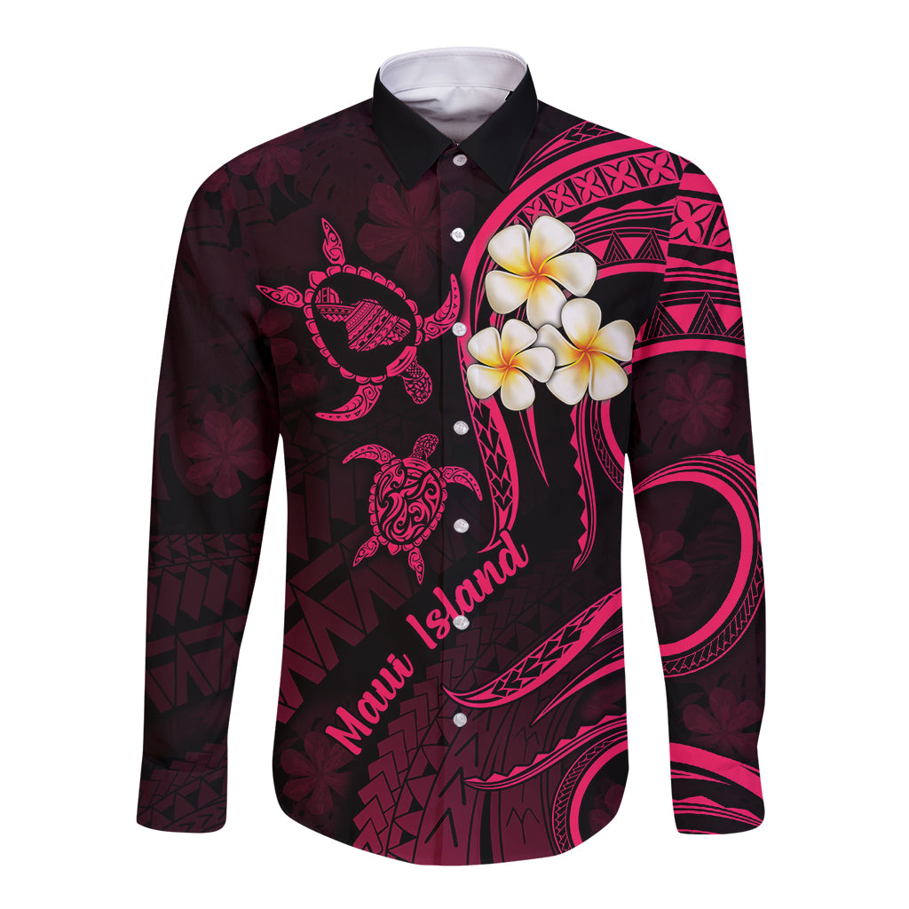 Hawaii Long Sleeve Button Shirt Maui Islands Pacific Plumeria Pink Vibe LT9 Unisex Pink - Polynesian Pride
