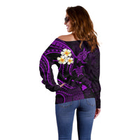 Hawaii Off Shoulder Sweater Maui Islands Pacific Plumeria Purple Vibe LT9 - Polynesian Pride