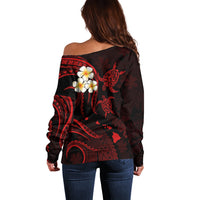 Hawaii Off Shoulder Sweater Maui Islands Pacific Plumeria Red Vibe LT9 - Polynesian Pride