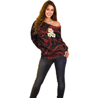 Hawaii Off Shoulder Sweater Maui Islands Pacific Plumeria Red Vibe LT9 - Polynesian Pride