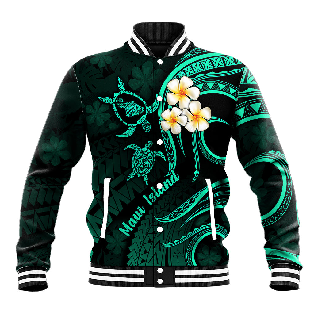 Hawaii Baseball Jacket Maui Islands Pacific Plumeria Turquoise Vibe LT9 Unisex Turquoise - Polynesian Pride