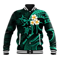 Hawaii Baseball Jacket Maui Islands Pacific Plumeria Turquoise Vibe LT9 Unisex Turquoise - Polynesian Pride