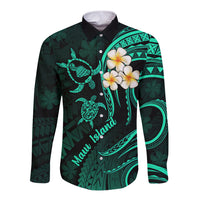 Hawaii Long Sleeve Button Shirt Maui Islands Pacific Plumeria Turquoise Vibe LT9 Unisex Turquoise - Polynesian Pride
