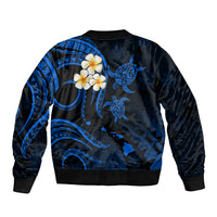 Personalised Maui Hawaii Sleeve Zip Bomber Jacket Polynesian Tattoo and Pacific Plumeria Blue Vibe LT9 - Polynesian Pride