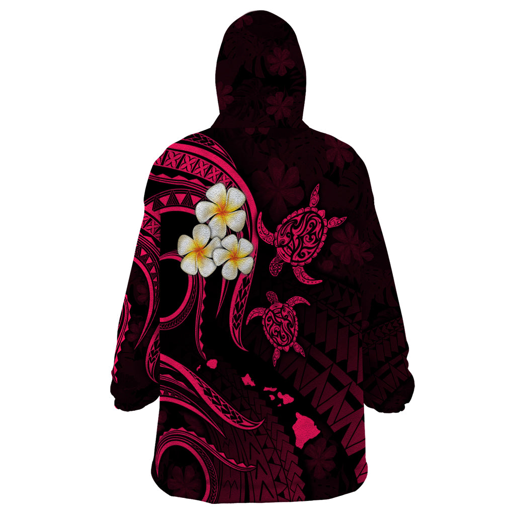 Personalised Maui Hawaii Wearable Blanket Hoodie Polynesian Tattoo and Pacific Plumeria Pink Vibe LT9 - Polynesian Pride