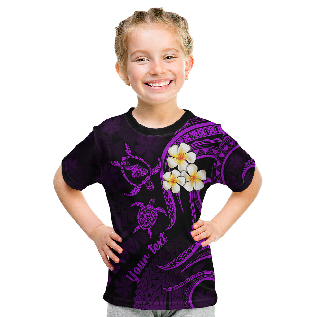 Personalised Maui Hawaii Kid T Shirt Polynesian Tattoo and Pacific Plumeria Purple Vibe LT9 Purple - Polynesian Pride