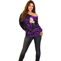 Personalised Maui Hawaii Off Shoulder Sweater Polynesian Tattoo and Pacific Plumeria Purple Vibe LT9 - Polynesian Pride