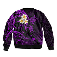 Personalised Maui Hawaii Sleeve Zip Bomber Jacket Polynesian Tattoo and Pacific Plumeria Purple Vibe LT9 - Polynesian Pride