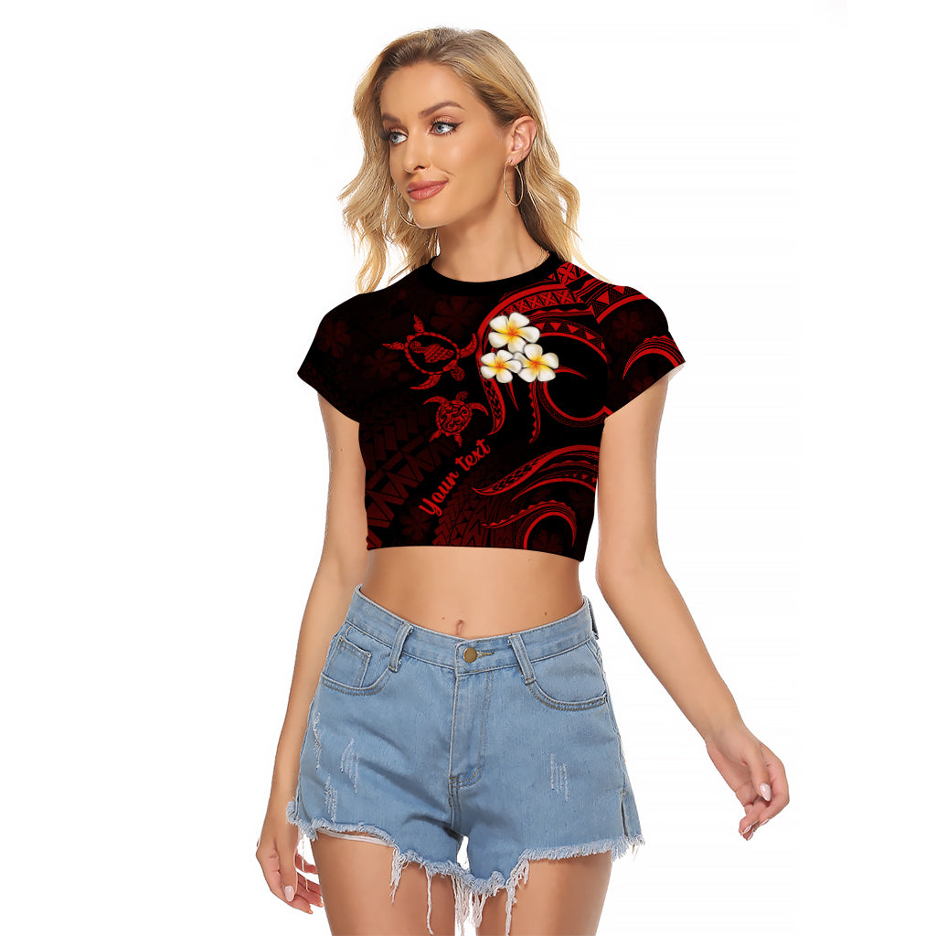 Personalised Maui Hawaii Raglan Cropped T Shirt Polynesian Tattoo and Pacific Plumeria Red Vibe LT9 Female Red - Polynesian Pride