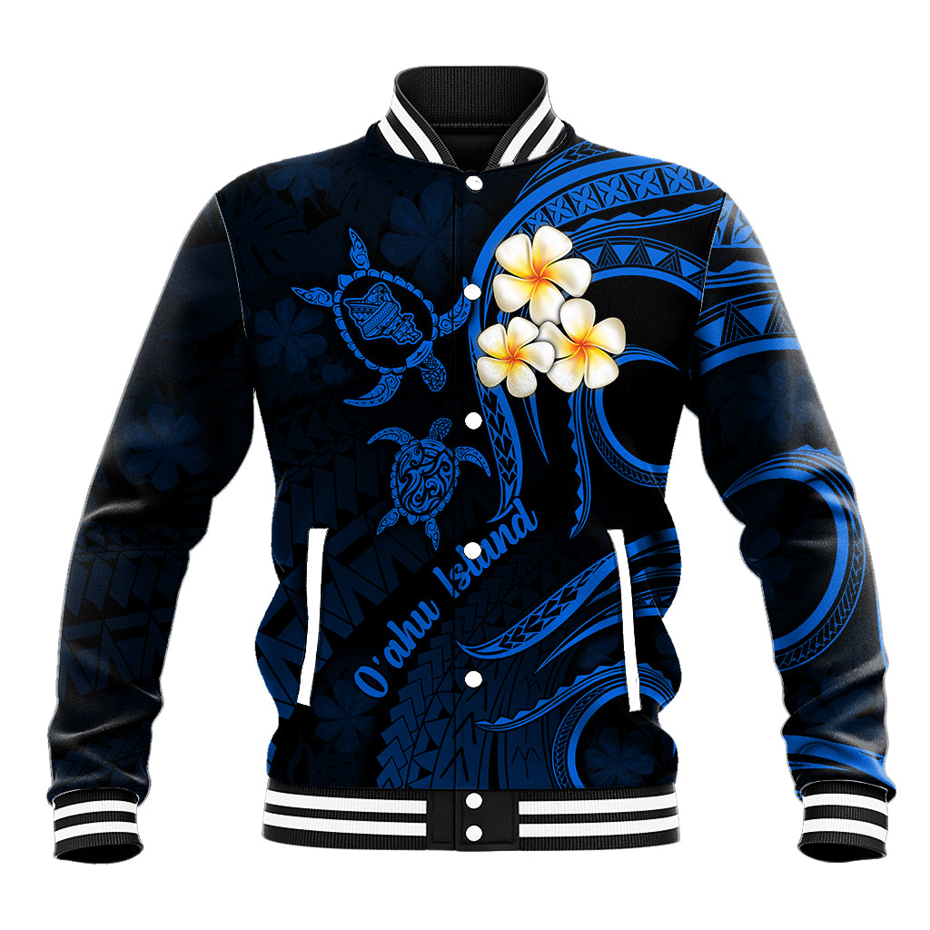 Hawaii Baseball Jacket Oahu Islands Pacific Plumeria Blue Vibe LT9 Unisex Blue - Polynesian Pride