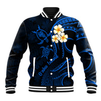 Hawaii Baseball Jacket Oahu Islands Pacific Plumeria Blue Vibe LT9 Unisex Blue - Polynesian Pride