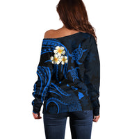 Hawaii Off Shoulder Sweater Oahu Islands Pacific Plumeria Blue Vibe LT9 - Polynesian Pride