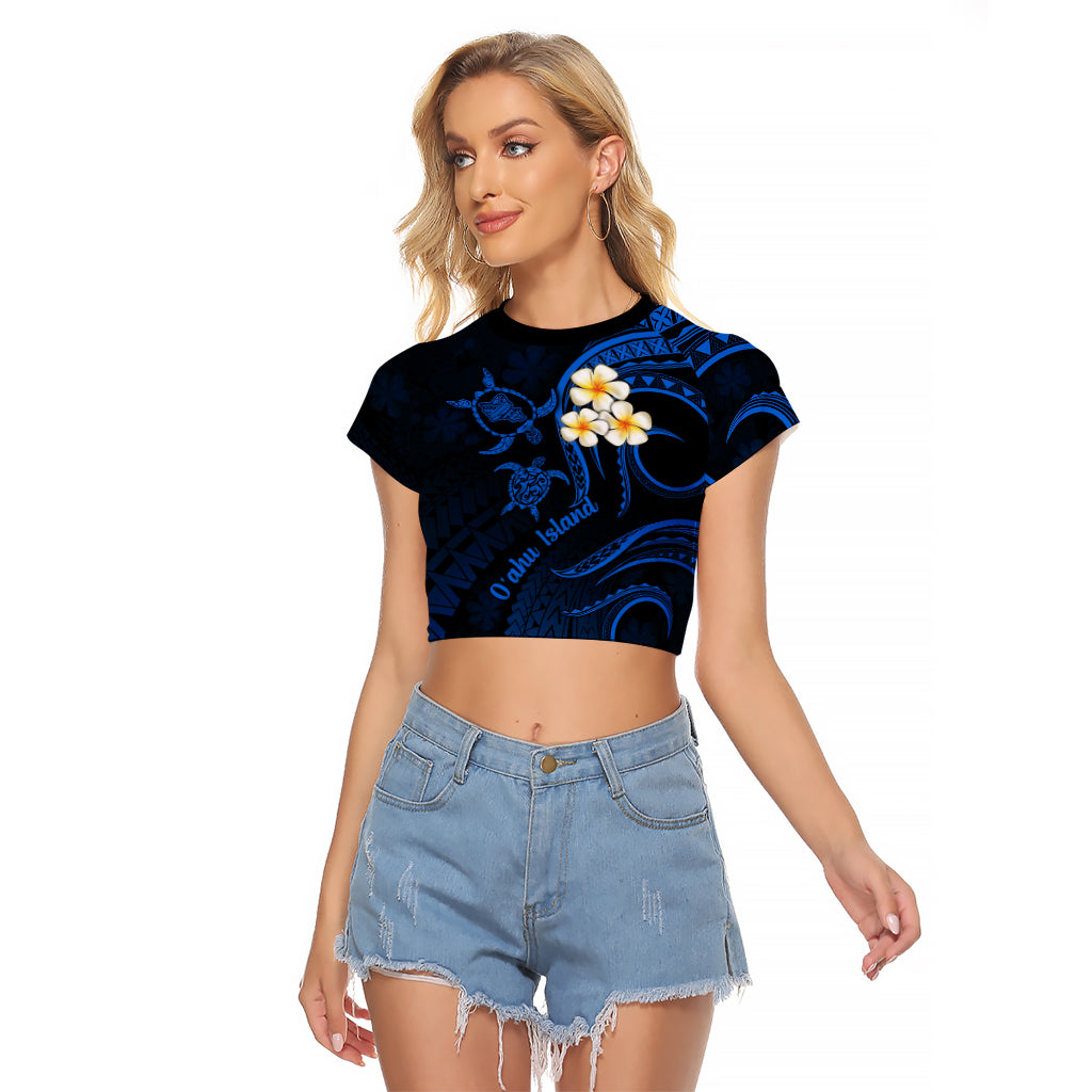 Hawaii Raglan Cropped T Shirt Oahu Islands Pacific Plumeria Blue Vibe LT9 Female Blue - Polynesian Pride
