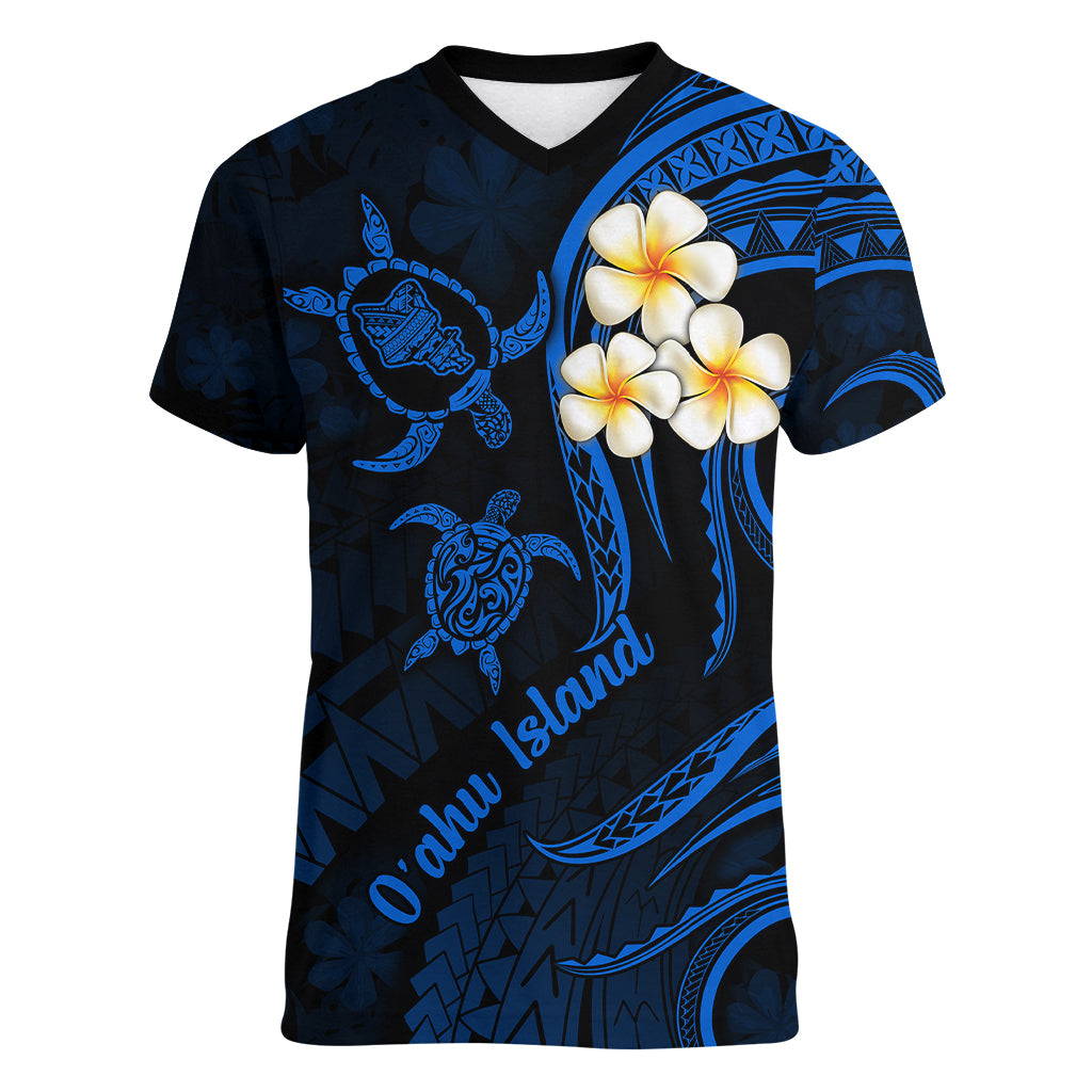 Hawaii Women V Neck T Shirt Oahu Islands Pacific Plumeria Blue Vibe LT9 Female Blue - Polynesian Pride