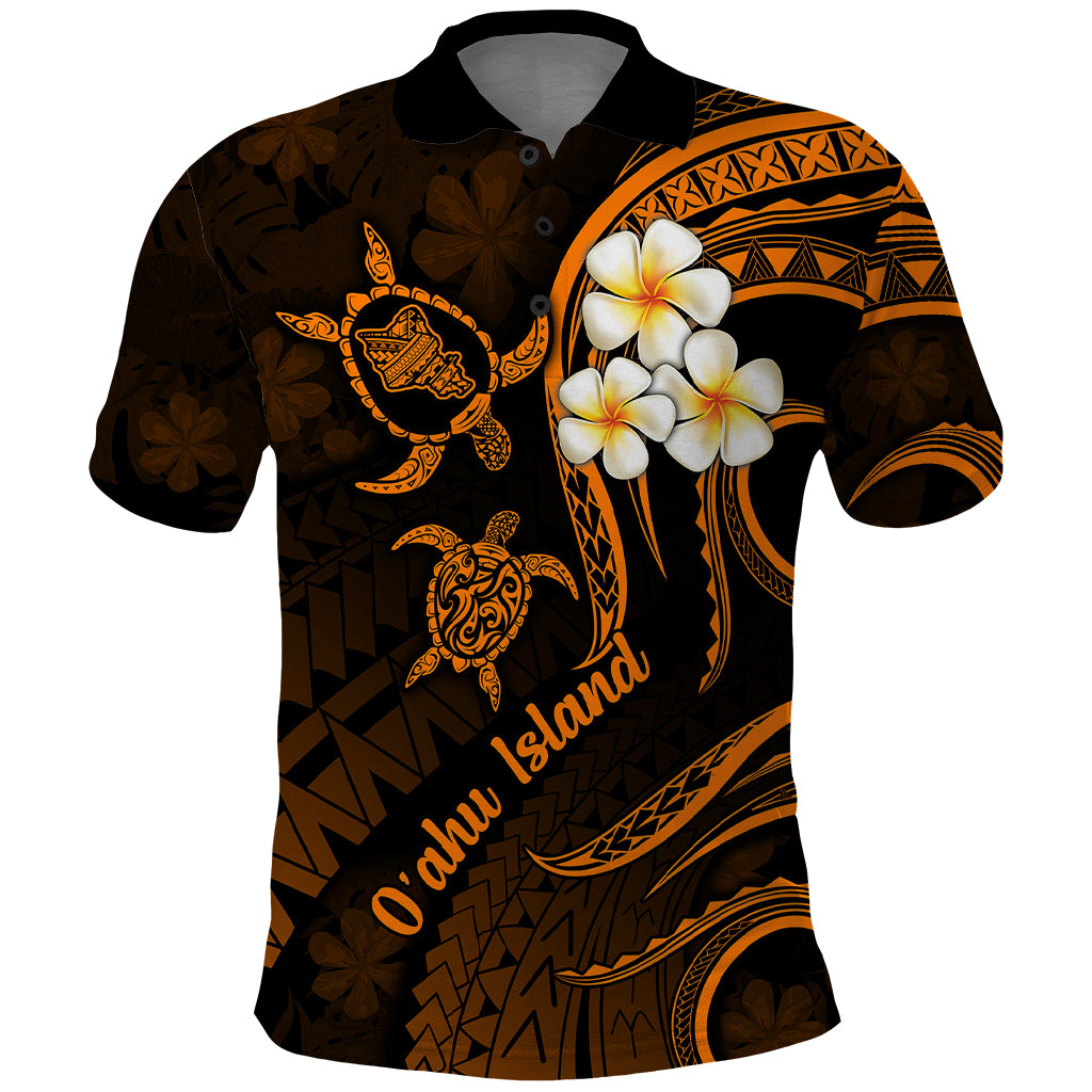 Hawaii Polo Shirt Oahu Islands Pacific Plumeria Gold Vibe LT9 Gold - Polynesian Pride