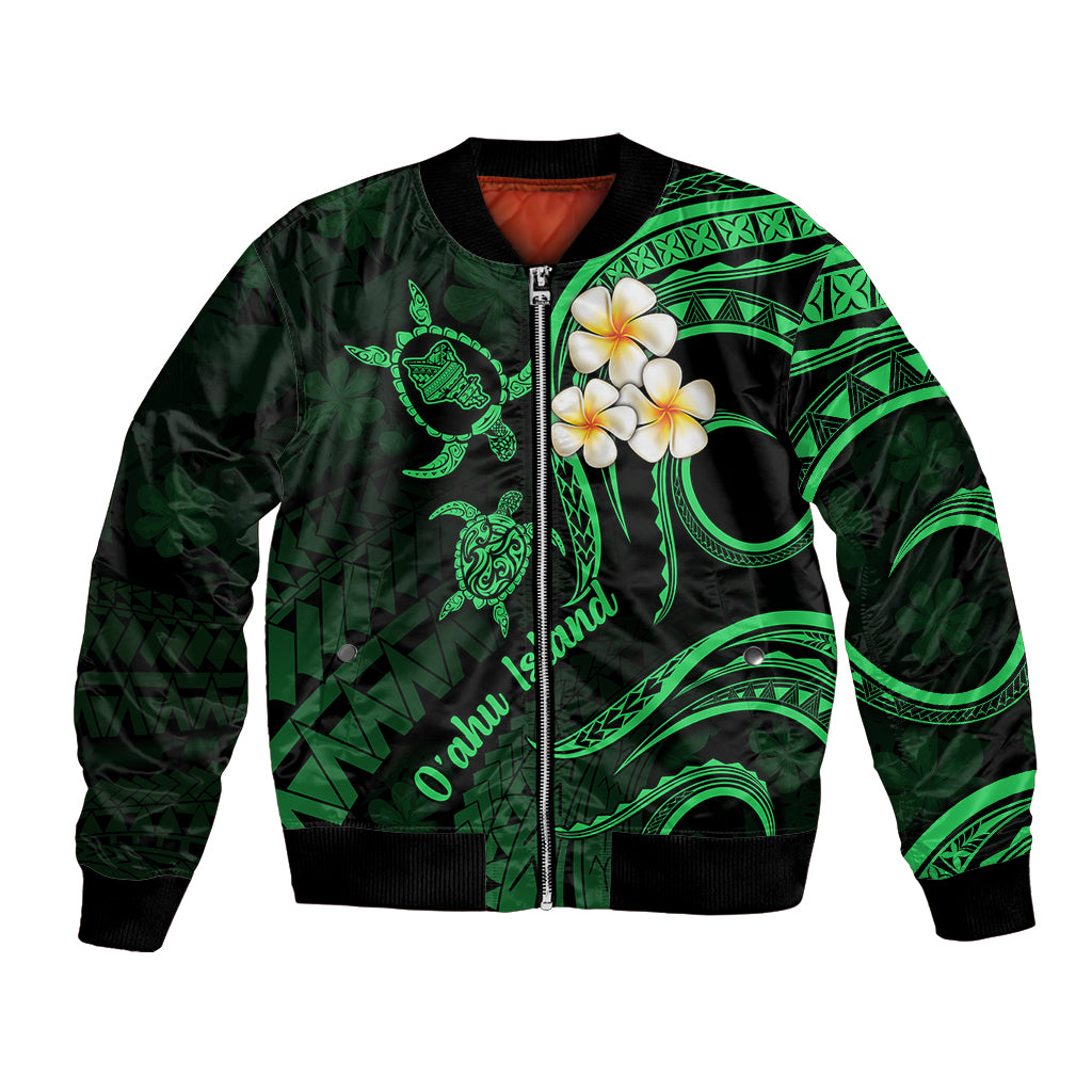 Hawaii Bomber Jacket Oahu Islands Pacific Plumeria Green Vibe LT9 Unisex Green - Polynesian Pride
