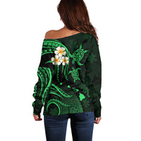 Hawaii Off Shoulder Sweater Oahu Islands Pacific Plumeria Green Vibe LT9 - Polynesian Pride