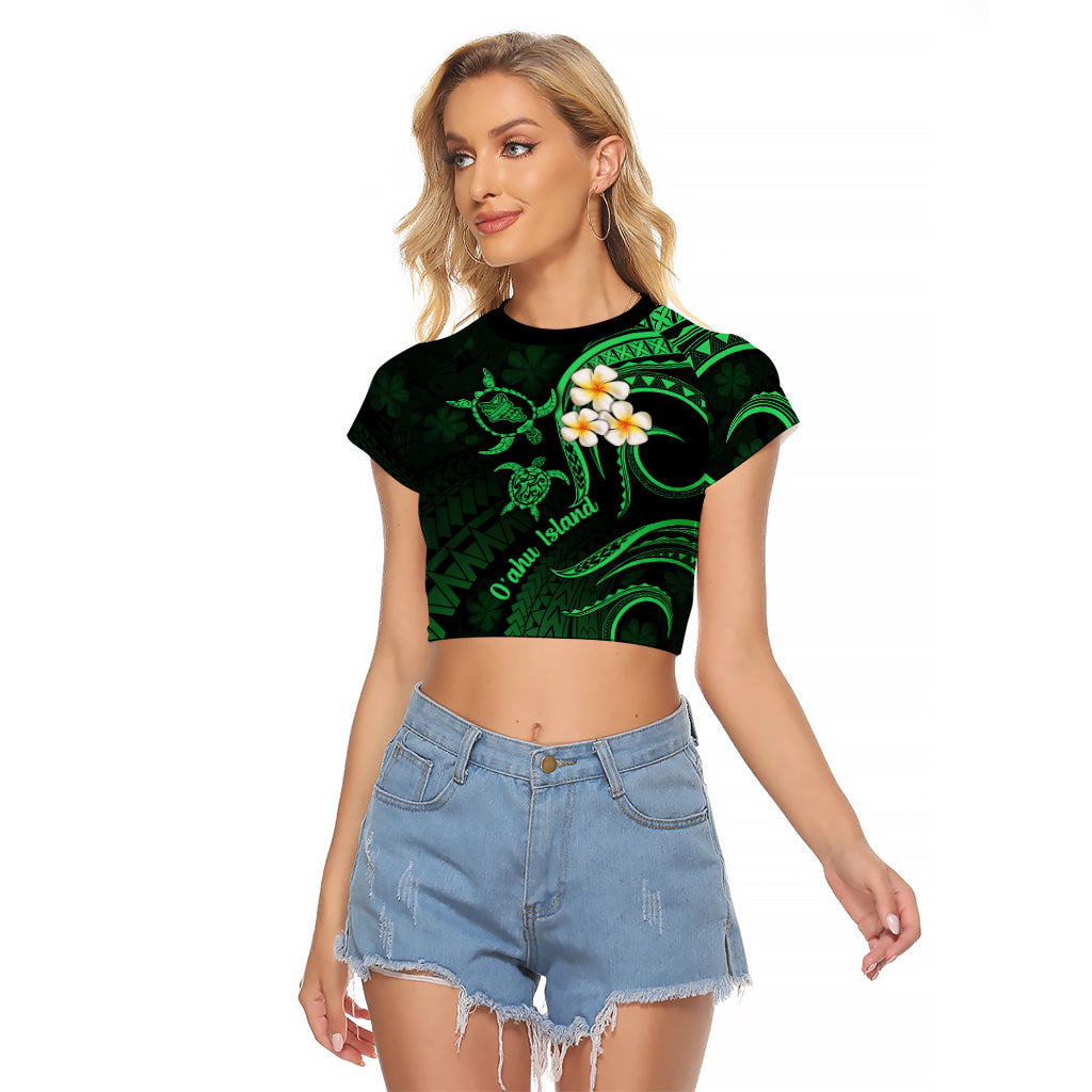 Hawaii Raglan Cropped T Shirt Oahu Islands Pacific Plumeria Green Vibe LT9 Female Green - Polynesian Pride