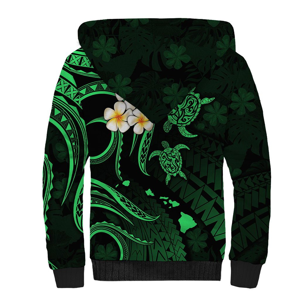 Hawaii Sherpa Hoodie Oahu Islands Pacific Plumeria Green Vibe LT9 - Polynesian Pride