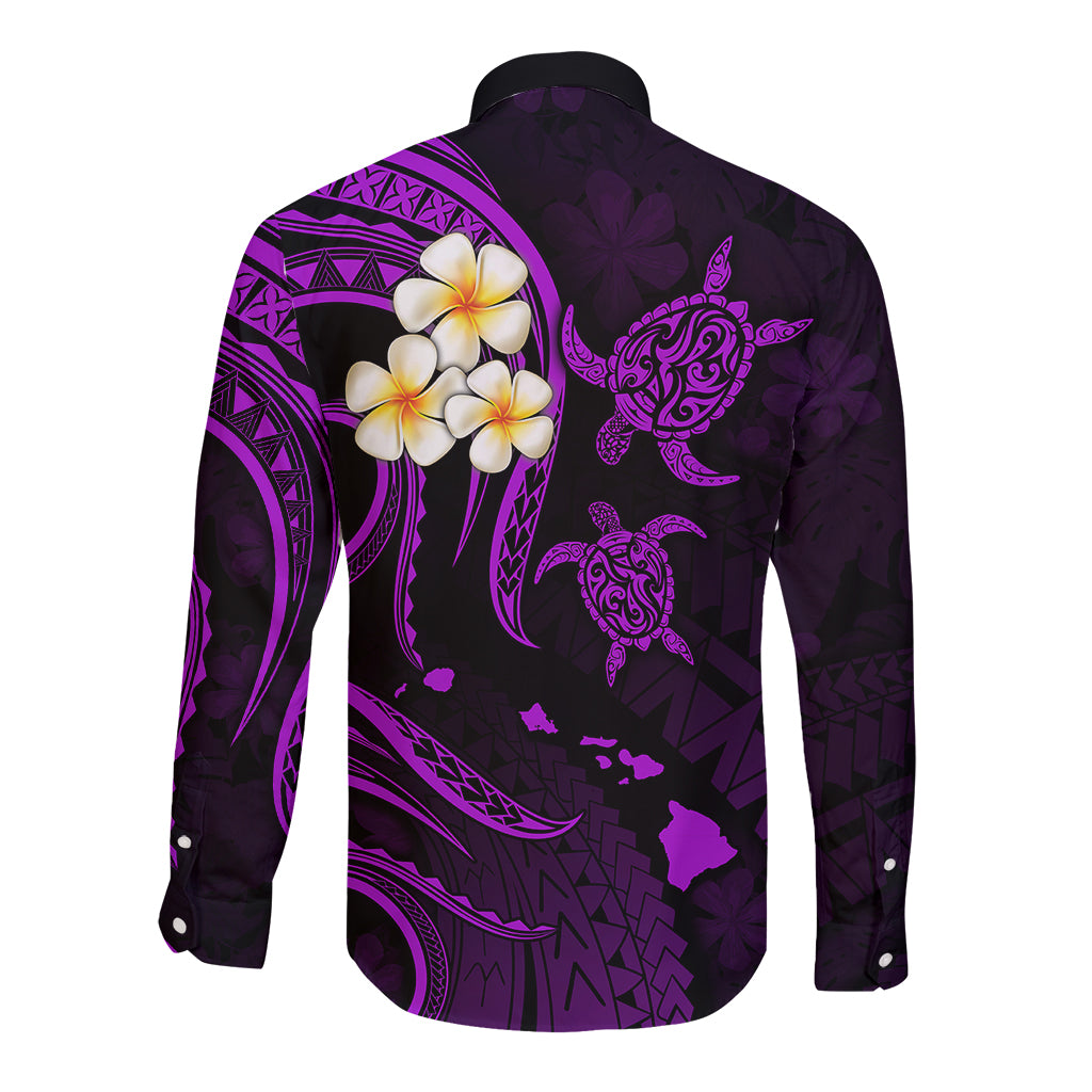 Hawaii Long Sleeve Button Shirt Oahu Islands Pacific Plumeria Purple Vibe LT9 - Polynesian Pride