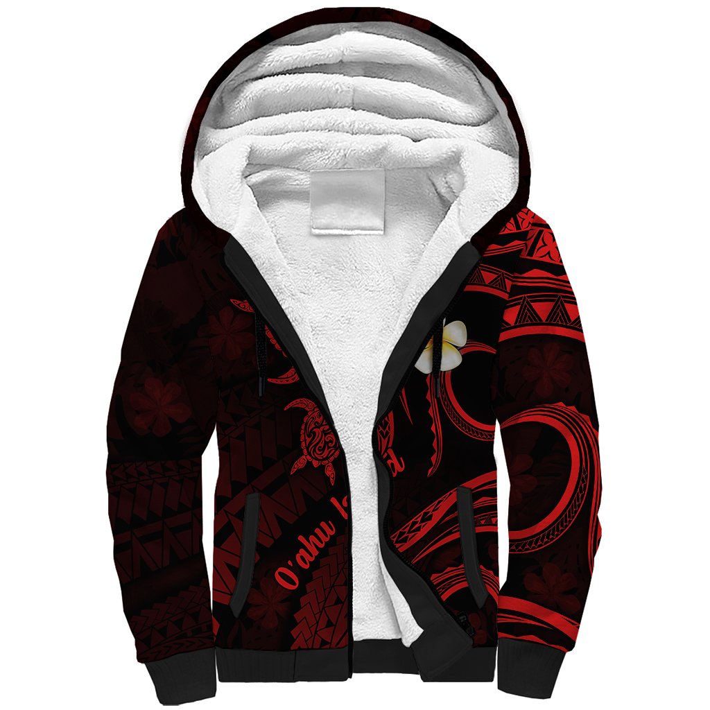 Hawaii Sherpa Hoodie Oahu Islands Pacific Plumeria Red Vibe LT9 Unisex Red - Polynesian Pride