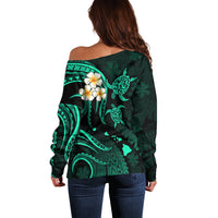 Hawaii Off Shoulder Sweater Oahu Islands Pacific Plumeria Turquoise Vibe LT9 - Polynesian Pride