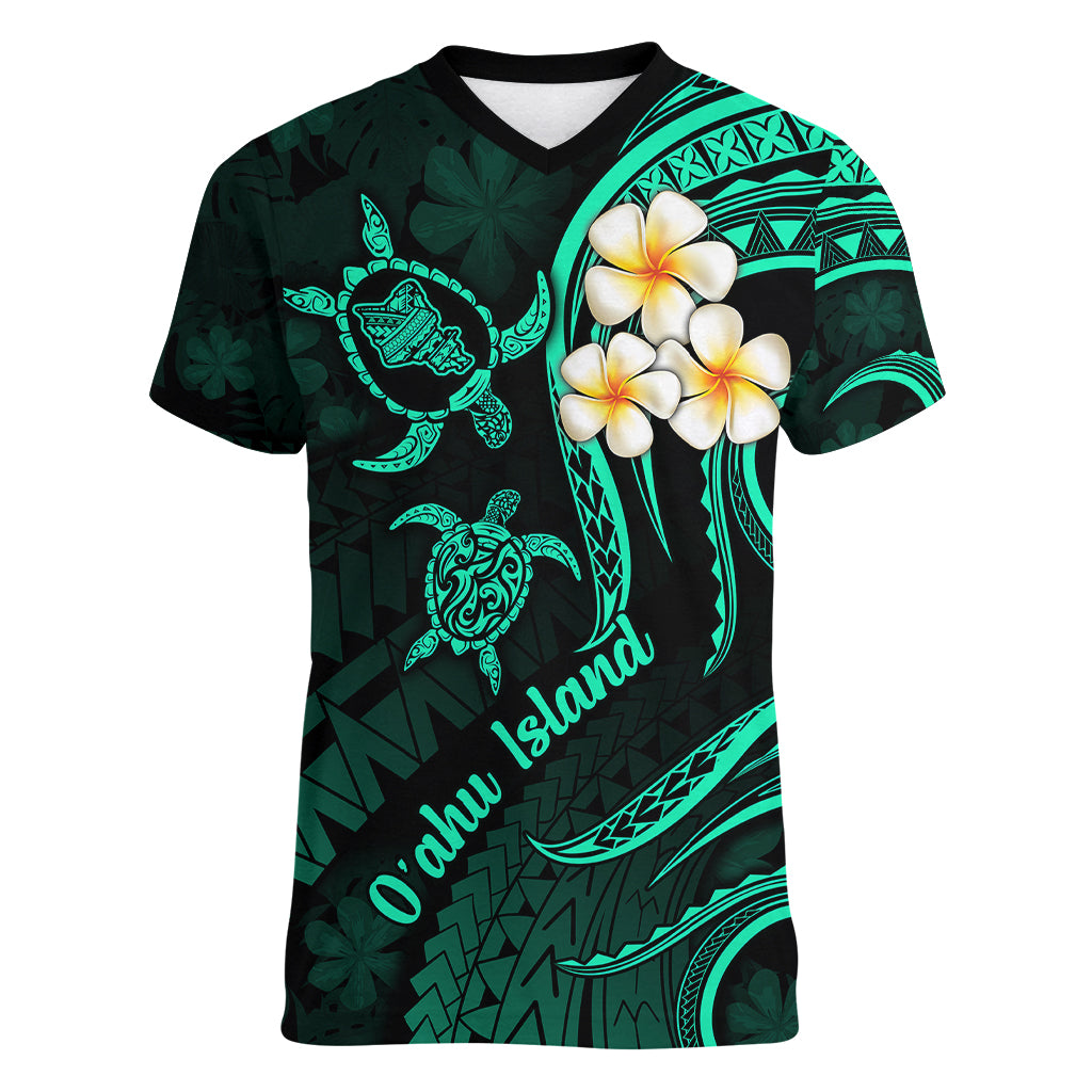 Hawaii Women V Neck T Shirt Oahu Islands Pacific Plumeria Turquoise Vibe LT9 Female Turquoise - Polynesian Pride