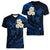 Personalised Oahu Hawaii Women V Neck T Shirt Polynesian Tattoo and Pacific Plumeria Blue Vibe LT9 - Polynesian Pride