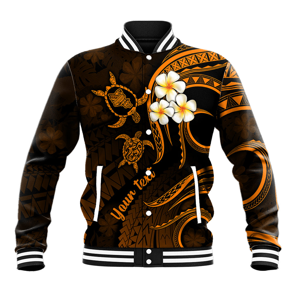 Personalised Oahu Hawaii Baseball Jacket Polynesian Tattoo and Pacific Plumeria Gold Vibe LT9 Unisex Gold - Polynesian Pride