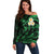 Personalised Oahu Hawaii Off Shoulder Sweater Polynesian Tattoo and Pacific Plumeria Green Vibe LT9 Women Green - Polynesian Pride