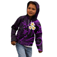 Personalised Oahu Hawaii Kid Hoodie Polynesian Tattoo and Pacific Plumeria Purple Vibe LT9 - Polynesian Pride