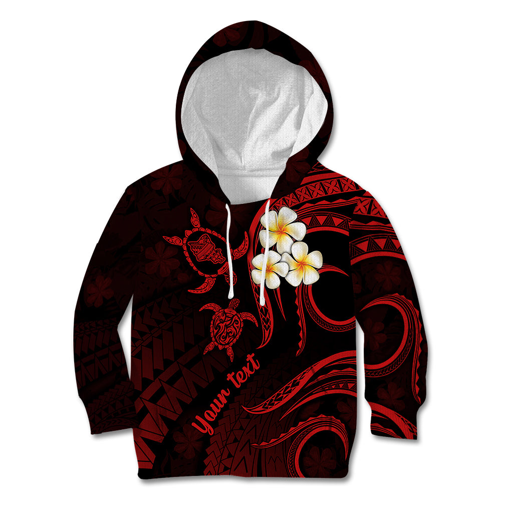 Personalised Oahu Hawaii Kid Hoodie Polynesian Tattoo and Pacific Plumeria Red Vibe LT9 Hoodie Red - Polynesian Pride