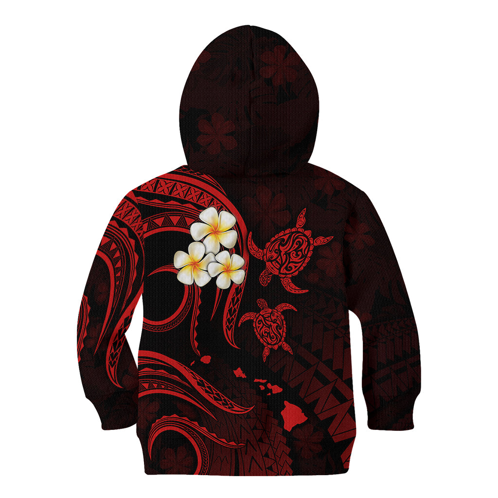 Personalised Oahu Hawaii Kid Hoodie Polynesian Tattoo and Pacific Plumeria Red Vibe LT9 - Polynesian Pride