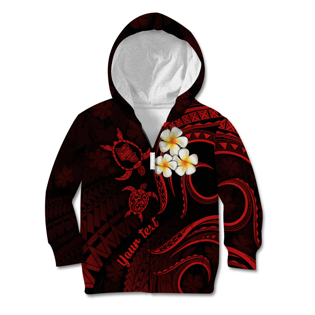 Personalised Oahu Hawaii Kid Hoodie Polynesian Tattoo and Pacific Plumeria Red Vibe LT9 Zip Hoodie Red - Polynesian Pride