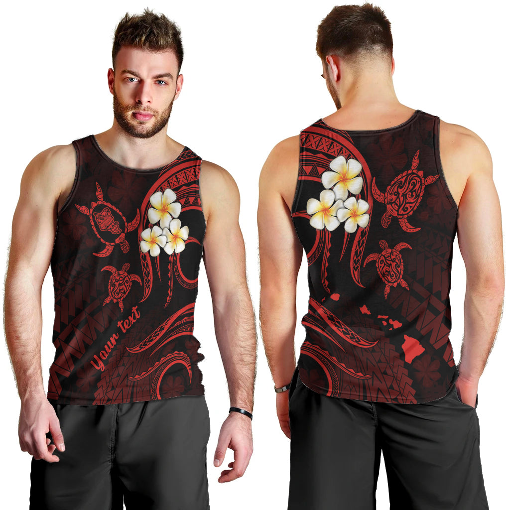 Personalised Oahu Hawaii Men Tank Top Polynesian Tattoo and Pacific Plumeria Red Vibe LT9 - Polynesian Pride