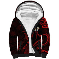 Personalised Oahu Hawaii Sherpa Hoodie Polynesian Tattoo and Pacific Plumeria Red Vibe LT9 Unisex Red - Polynesian Pride