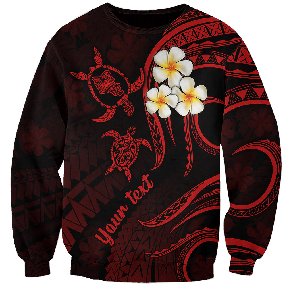 Personalised Oahu Hawaii Sweatshirt Polynesian Tattoo and Pacific Plumeria Red Vibe LT9 Unisex Red - Polynesian Pride
