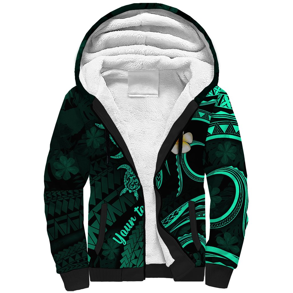 Personalised Oahu Hawaii Sherpa Hoodie Polynesian Tattoo and Pacific Plumeria Turquoise Vibe LT9 Unisex Turquoise - Polynesian Pride