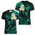 Personalised Oahu Hawaii Women V Neck T Shirt Polynesian Tattoo and Pacific Plumeria Turquoise Vibe LT9 - Polynesian Pride