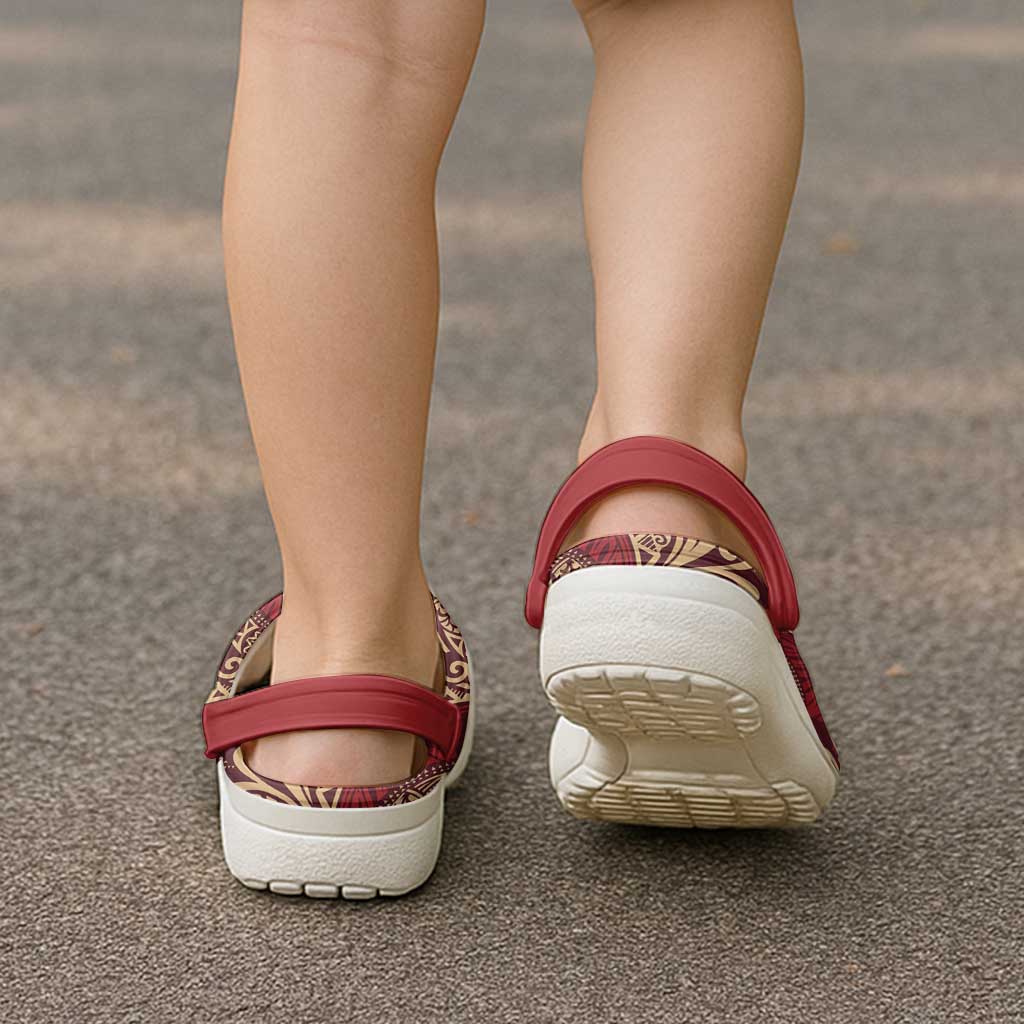 Luxury Red Monstera Clogs Shoes Polynesian Tribal Pattern - Polynesian Pride